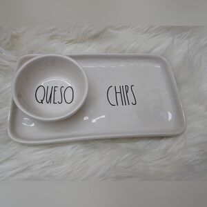 Set of 2 Rae Dunn Queso & Chips Ceramic Plate Tray